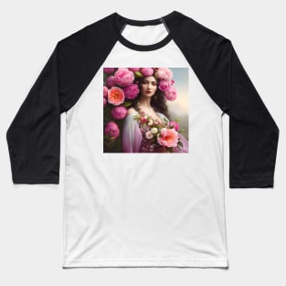 The Goddess of the Spring with Giant Pink Peonies Baseball T-Shirt